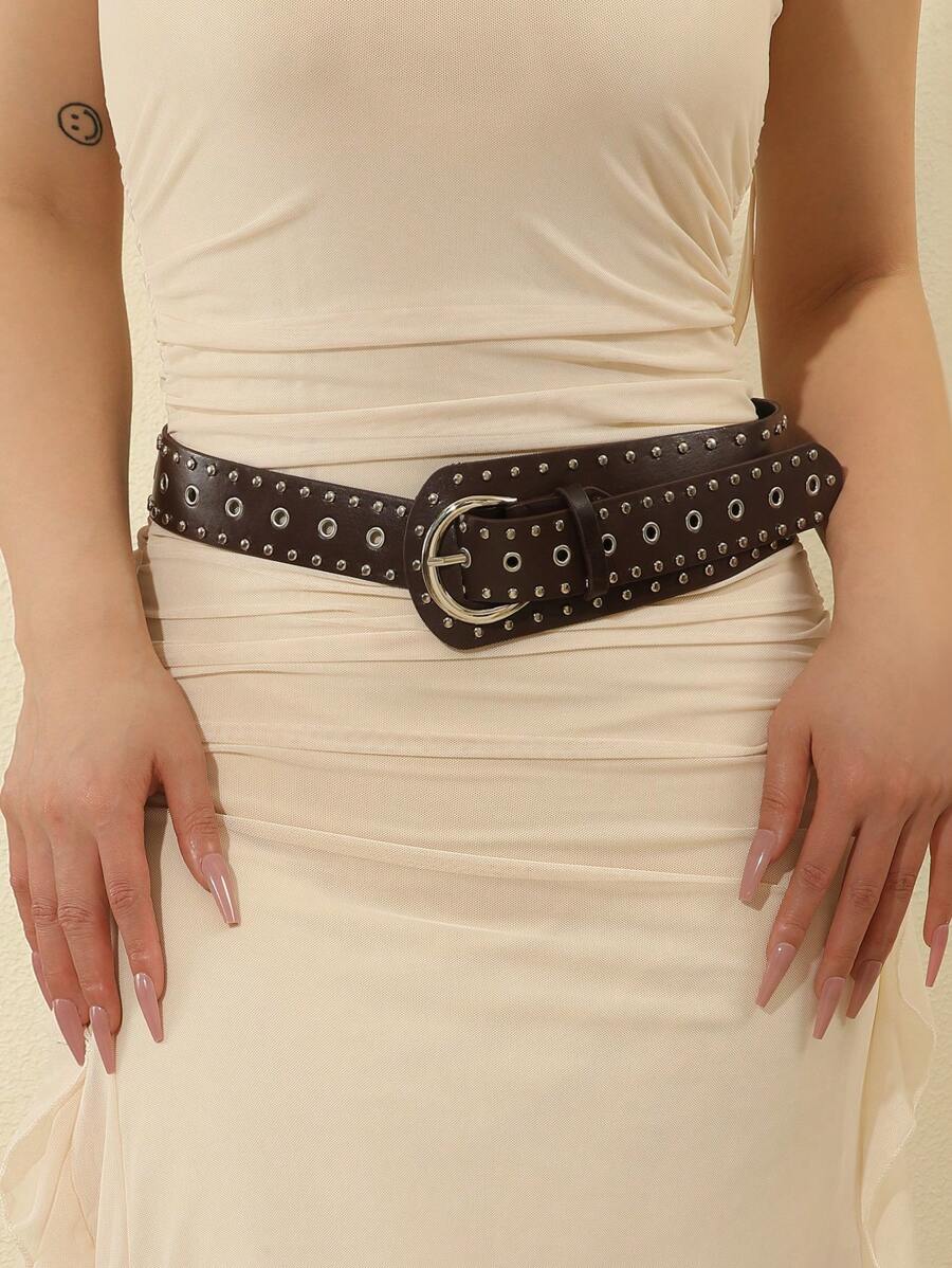 1pc Women's Heavy Duty Western Style Belt With Blackened Distressed Look And Studded Details Halloween Summer, School Fall, Autumn, Halloween