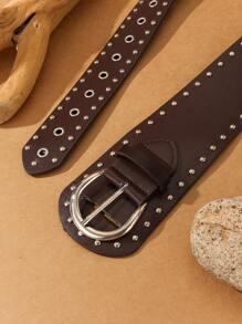 1pc Women's Heavy Duty Western Style Belt With Blackened Distressed Look And Studded Details Halloween Summer, School Fall, Autumn, Halloween