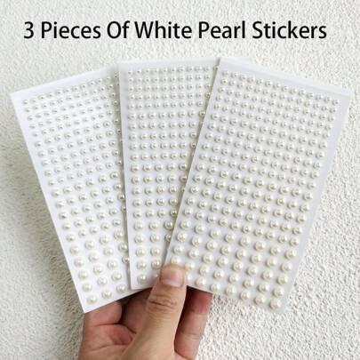 Nayiben 3 件装白珍珠钻石 3D DIY 贴纸、派对装饰、3D 化妆贴纸，适用于装饰头发、脸部、指甲、吊坠、礼物