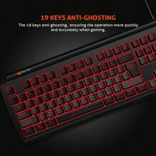 全尺寸白色有线薄膜电脑游戏办公键盘，带冰蓝色背光 - 黑色 - 查看 5