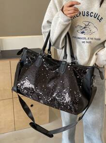 新款时尚旅行包，纯色设计独特，饰有闪亮亮片，适合短期旅行和健身，配有独立鞋隔层，容量大，用途广泛，精致小巧。适用于旅行箱、旅行袋、健身包、行李袋、周末包、行李袋、随身包、大学包、行李袋、周末包、医院包、假日包、冬季包、学校包、学校配件、学校用品 - 彩色 - 查看 5