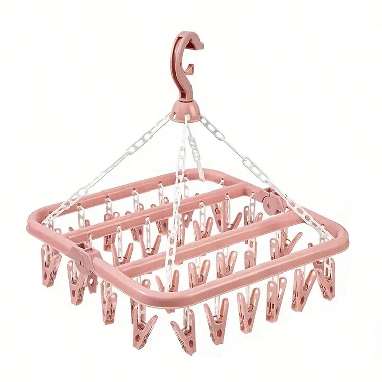 1 pieza Gancho para calcetines de plástico de gran capacidad con 32 clips, resistente colgador para ropa interior y secado de ropa, organizador de almacenamiento para hogar en baño, dormitorio, armario. - Multicolor - Añade 8