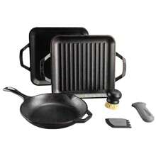 Lodge LC6GMSETA 6-Pc Chef Collection Cast Iron Grill/Griddle Gourmet Set - Black - View 2