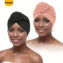 2 pezzi Turbanti da donna, Cappelli a turbante a nodo di moda dai colori solidi con pattern a bussola, confortevoli e traspiranti, adatti per la casa, l