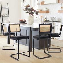 Bộ Ghế Quầy Bar Hiện Đại Giữa Thế Kỷ 2, 24" Ghế Ghế Bar Mây Da PU Khung Kim Loại Chắc Chắn Cho Nhà Bếp, Quầy Bar, Phòng Khách, Phòng Ngủ - màu đen - Xem 3