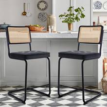 Bộ Ghế Quầy Bar Hiện Đại Giữa Thế Kỷ 2, 24" Ghế Ghế Bar Mây Da PU Khung Kim Loại Chắc Chắn Cho Nhà Bếp, Quầy Bar, Phòng Khách, Phòng Ngủ - màu đen - Xem 1