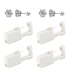 4 Packs Ear Piercing Kit Disposable Ear Piercing Gun Self Ear Piercings Gun Kit Tool With Cubic Zirconia Stud Earrings,At Home Self Ear Piercer Kit - White Or Pink - View 4
