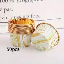50pcs Thickened Marble-Patterned Muffin Cups, Cake Paper Trays, High-Temperature Resistant Baking Cups, Baking Greaseproof Paper - 50pc Single-sided Gold Stone Pattern Cake Tray - View 12