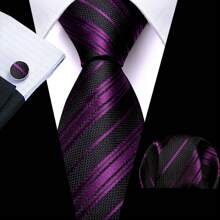 Men Formal Ties Pink Green Purple Blue Striped Wedding Tie And Handkerchief Square Set Vintage Necktie - Multicolor - View 19