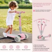 Patín Del Diablo Scooter Para Niños 3 Ruedas Con Asiento Y Luces, para ejercitar equilibrio y coordinación, Para Niños y Niñas - Rosa - Ver 6