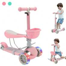 Patín Del Diablo Scooter Para Niños 3 Ruedas Con Asiento Y Luces, para ejercitar equilibrio y coordinación, Para Niños y Niñas - Rosa - Ver 1
