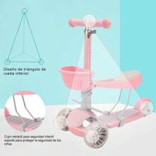 Patín Del Diablo Scooter Para Niños 3 Ruedas Con Asiento Y Luces, para ejercitar equilibrio y coordinación, Para Niños y Niñas - Rosa - Ver 4