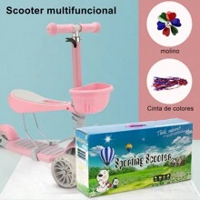 Patín Del Diablo Scooter Para Niños 3 Ruedas Con Asiento Y Luces, para ejercitar equilibrio y coordinación, Para Niños y Niñas - Rosa - Ver 5