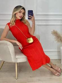 Women Sweater Dresses - trái cam - Xem 2