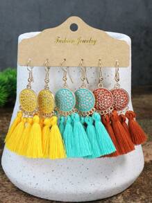 TopHanqi Bohemian Vacation Style Gold Round Alloy, Oil Painting Solid Color Textile Travel Earrings Set. Simple, Personalized And Fashionable, Suitable For Women's Daily Life, Work, Live Stream, Travel, Street Snap, Beach Wear. Can Be Matched In Spring, Summer, Autumn And Winter. Versatile And Universally Flattering. - Multicolor - View 16