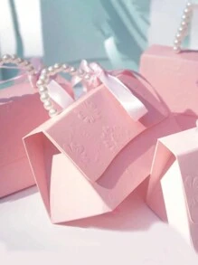 Set de 3 bolsas de regalo decoradas con perlas con caja de caramelos impresa y cinta de seda (con perlas), perfectas para bodas, fiestas, cumpleaños, decoración de festivales y regalos de Acción de Gracias, Navidad y Día de San Valentín