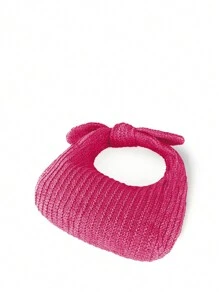 蝴蝶結女士度假草編托特包，新月形手提包 - 玫紅色 - 查看 4