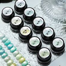 annies 海洋日10色薄荷色瑪姆博玻璃珠貓眼凝膠指甲油5g,全息閃粉反光磁性貓爪凝膠沙龍特殊指甲裝飾 - 彩色 - 查看 4
