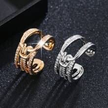 1 szt. Koreański design Minimalistyczny i modny otwarty pierścionek z mikroinkrustowaną cyrkonią, odpowiedni dla kobiet na weselach i przyjęciach