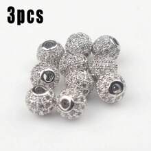 Lote de 3 piezas de bolas redondas de moda de color con cuentas de CZ, metal de latón, micro pavé de cristal de circonia cúbica, cuentas con espacios para hacer pulseras, accesorios de bricolaje de joyería 4/6/8/10/12mm