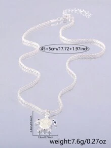 1入銀鍍銅閃亮扭繩項鏈，帶發光的烏龜形吊墜，適合女性 - 銀色 - 查看 4