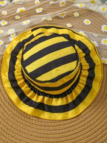 Baby Girl Ruffle Strap Bee Printed Romper Dress With Hat