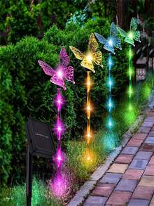 4pcs Solar Butterfly Garden Stake Lights - LED Decorative Pathway Lighting With 8 Modes, Outdoor Solar Powered Landscape Lamps For Yard, Patio, Flower Pots, Home Decor-Without Remote Control - Butterfly - View 3