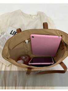 1pc Women's Wide Brim Sun Hat + 1pc Women's Fashionable Woven Straw Bag - Khaki - View 8