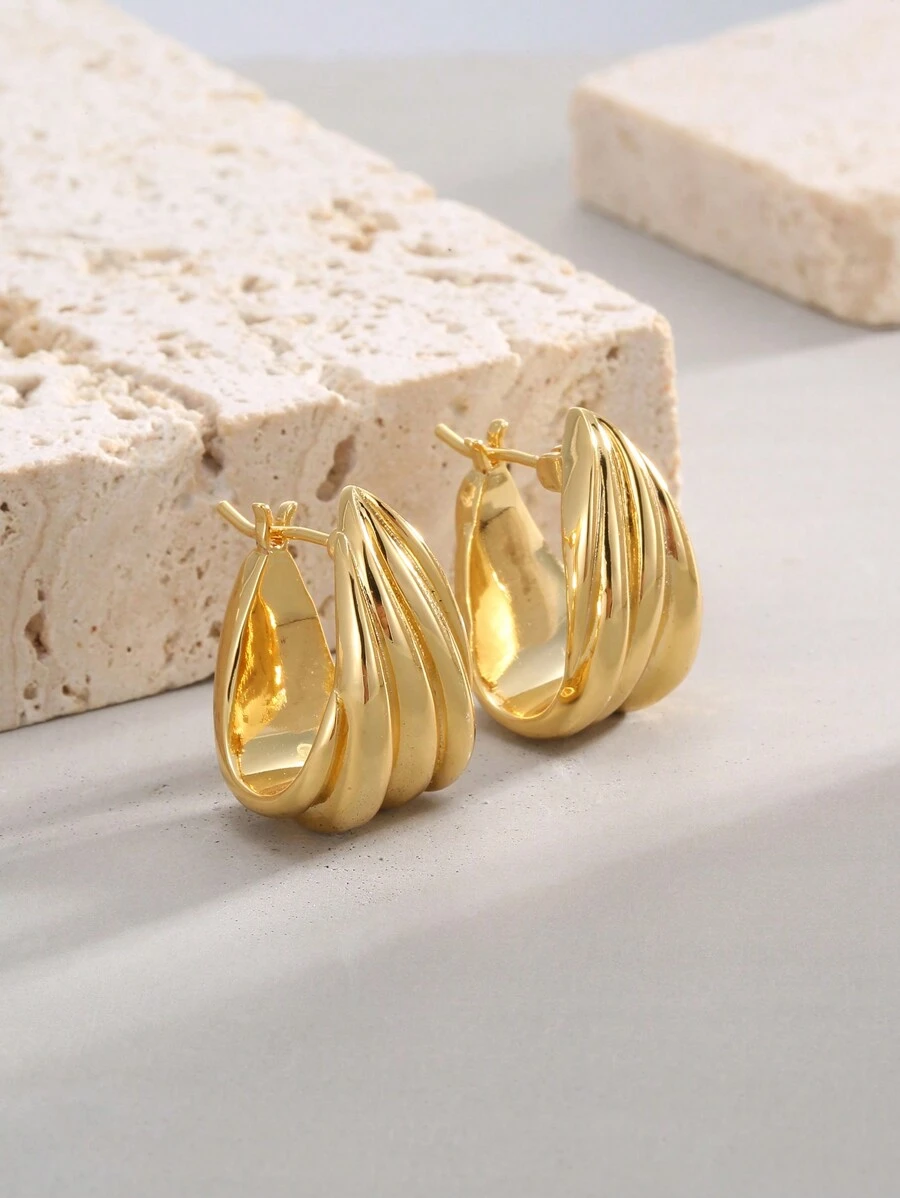 Charm-In Thick Earrings, Teardrop-Shaped Earrings, 18K Gold Plated Earrings - Hypoallergenic And Fade-Resistant Earrings. Jewelry Gift, Suitable For Giving To Girlfriend, Mother Or Wife.