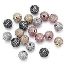 Lote de 3 piezas de bolas redondas de moda de color con cuentas de CZ, metal de latón, micro pavé de cristal de circonia cúbica, cuentas con espacios para hacer pulseras, accesorios de bricolaje de joyería 4/6/8/10/12mm