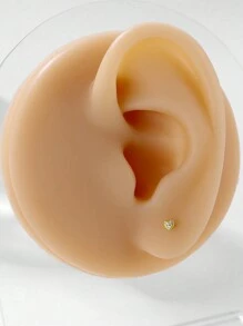 HuooNew 1pair Simple 925 Sterling Silver Inlaid Rhinestone Golden Heart Stud Earrings Suitable For Women's Daily Wear Valentines - Yellow Gold - View 4