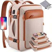 Travel Backpack, 17Inch Laptop Backpack, Carry On Backpack For Men & Women, Personal Item Size Flight Approved Travel Bag, Water Proof Luggage, Suitcase With Packing Cubes And Shoe Pocket - Beige - View 1