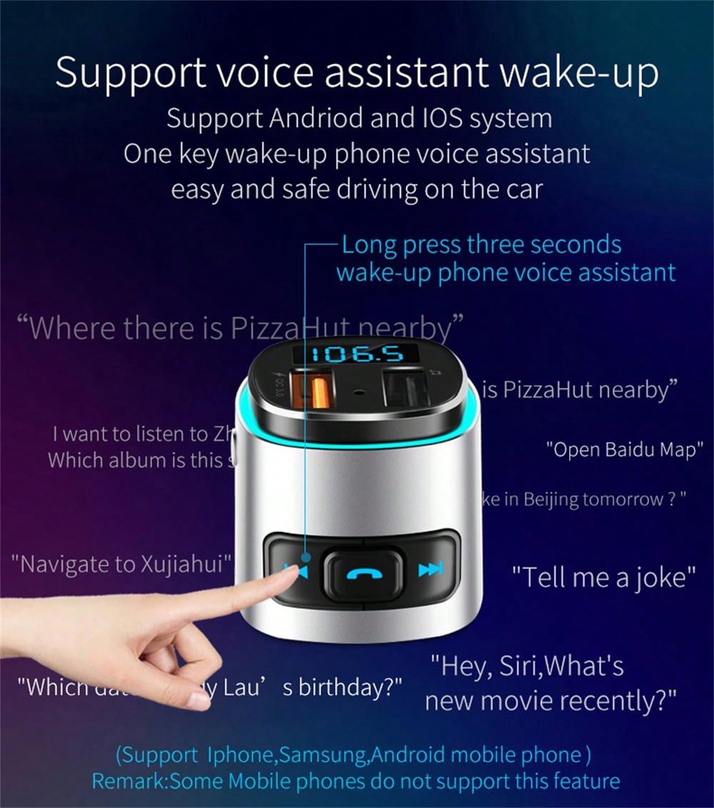 Bluetooth Lossless Music & Seven-Color Light Car Charger Intelligent Quick Charge_voghion.com