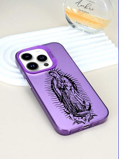 1 pieza Funda de teléfono resistente a golpes con diseño sencillo de Virgen María y Jesús de tecnología láser IMD de TPU+PC morado, compatible con iPhone 15 Pro Max, Galaxy, Redmi, Oppo, iPhone 14 Pro Max, Galaxy A05, Galaxy A54 5G, Galaxy A52/A52s 5G, Galaxy S21 FE 5G, Galaxy S23 Ultra, Galaxy S24 Ultra 5G, Poco X5 Pro