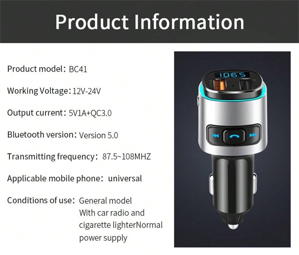 Bluetooth Lossless Music & Seven-Color Light Car Charger Intelligent Quick Charge_voghion.com