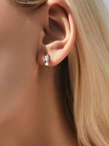 MODIAN Bông tai bạc 925 đính đá Moissanite tròn, bông tai đính kim cương nhân tạo dùng cho lễ đính hôn và cưới, quà tặng trang sức dành cho phụ nữ. - Bạc - Xem 2