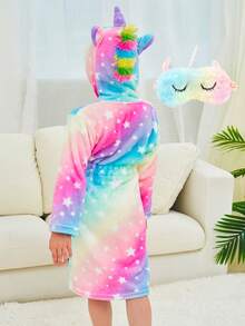 Conjunto de bata de unicornio en degradado arcoíris y antifaz para niñas preadolescentes - Multicolor - Ver 2