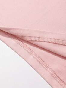 1pc Tween Girls Casual Printed Round Neck Pullover Short Sleeve T-Shirt, Summer Student Fashion - Pink - View 2