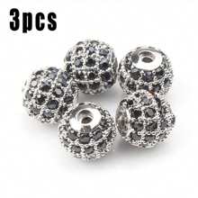 Lote de 3 piezas de bolas redondas de moda de color con cuentas de CZ, metal de latón, micro pavé de cristal de circonia cúbica, cuentas con espacios para hacer pulseras, accesorios de bricolaje de joyería 4/6/8/10/12mm