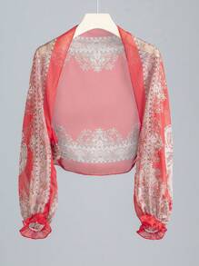 1 Khăn choàng chống nắng siêu mỏng bằng lụa Paisley - Đỏ - Xem 2