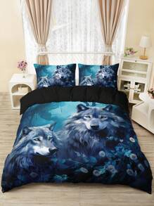 3pcs Wolf Animal Print Bedding Set (1 Duvet Cover Without Comforter Insert + 2 Pillowcases Without Pillow Insert), High-Definition Print, Suitable For Home And Dorm Use - Multicolor - View 5