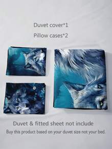 3pcs Wolf Animal Print Bedding Set (1 Duvet Cover Without Comforter Insert + 2 Pillowcases Without Pillow Insert), High-Definition Print, Suitable For Home And Dorm Use - Multicolor - View 8