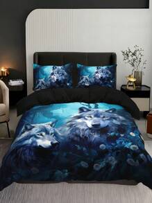 3pcs Wolf Animal Print Bedding Set (1 Duvet Cover Without Comforter Insert + 2 Pillowcases Without Pillow Insert), High-Definition Print, Suitable For Home And Dorm Use - Multicolor - View 2
