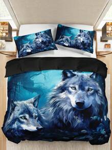 3pcs Wolf Animal Print Bedding Set (1 Duvet Cover Without Comforter Insert + 2 Pillowcases Without Pillow Insert), High-Definition Print, Suitable For Home And Dorm Use - Multicolor - View 7