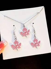 1 Bộ Bông tai hình lá phong màu hồng và ngọc trai giả Vòng cổ ngọt ngào, đáng yêu Thiết kế cá tính theo phong cách Hàn Quốc Bộ trang sức nữ để đeo hàng ngày - Nhiều màu - Xem 3