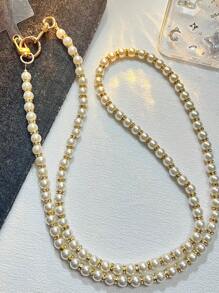 通用高端女士斜跨/单肩斜跨手机吊带，超长串珠链钱包/手机壳后背皮带夹吊坠，防丢失，轻奢高时尚风格礼物，适合送给母亲、家人、朋友、生日、节日的手机吊饰、手机链 - 金色 - 查看 5