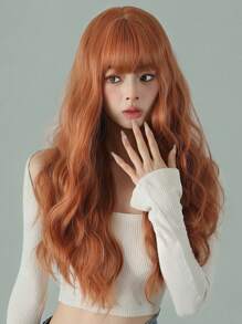 万圣节假发，黑色带绿色挑染，长卷发，带刘海。编织合成纤维假发，适合日常佩戴，逼真头皮，角色扮演假发。 - 橘色 - 查看 6