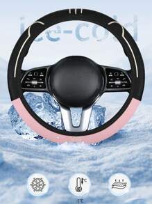 Housse de siège de voiture universelle respirante en soie glacée et PU avec design antidérapant pour toutes les saisons, housse de volant élastique avec refroidissement à glace sans anneau intérieur, convient pour la plupart des modèles de voitures, motif de dessin animé
