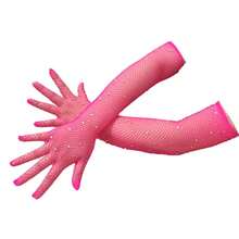 1只長款性感網眼手套，帶有彈性和鑽石，適用於宴會、派對、歌劇、角色扮演、EDM、萬聖節、桿舞和舞蹈表演 - 玫紅色 - 查看 2