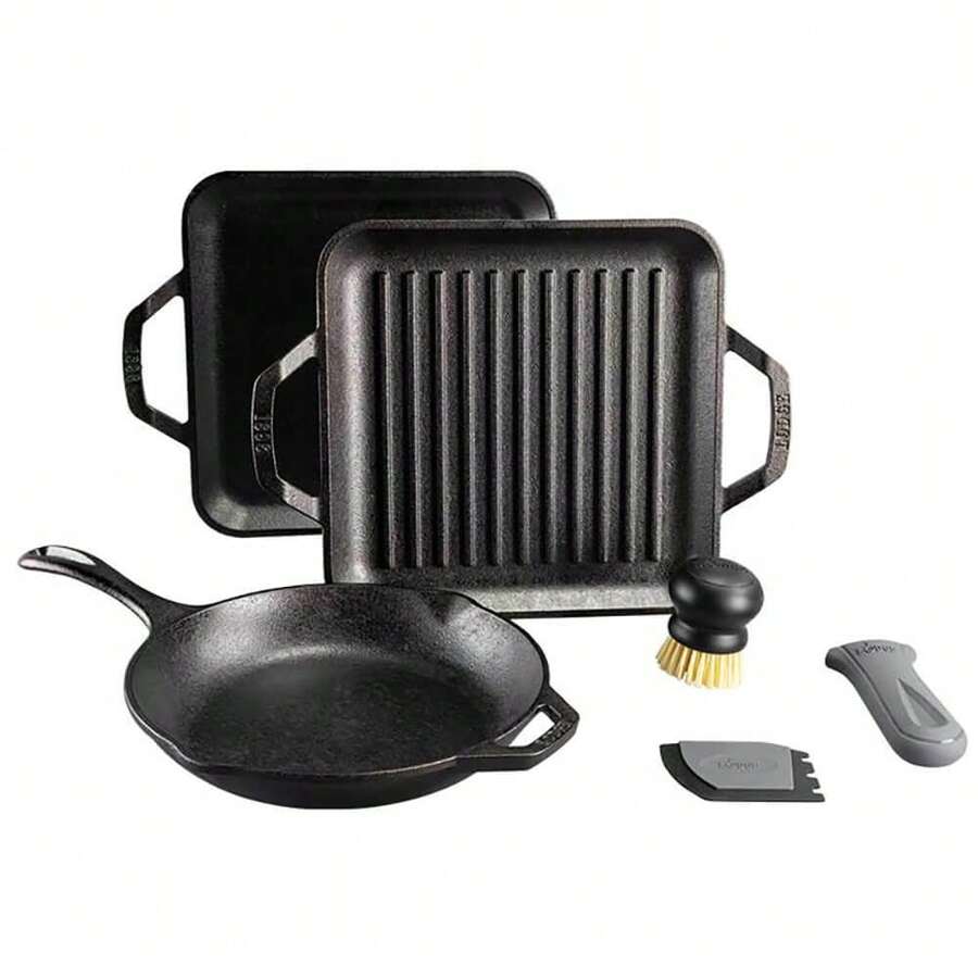 Lodge LC6GMSETA 6-Pc Chef Collection Cast Iron Grill/Griddle Gourmet Set - Black - View 1